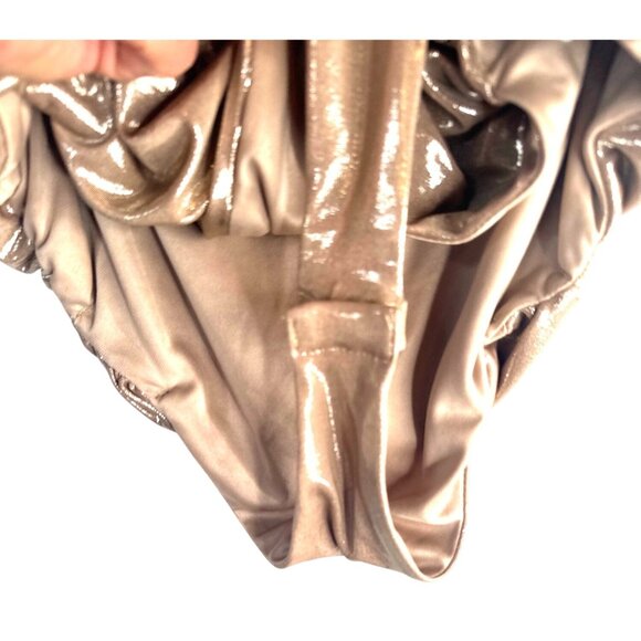 ZARA Shimmer Ruched Bodysuit XL Metallic Shiny Gold Polyester/Elastane NWT - Picture 13 of 15